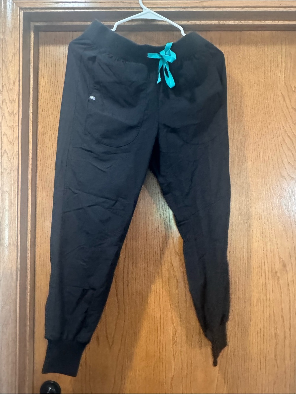 Women’s Black Jogger Pants with Turquoise Drawstring-FIGS
